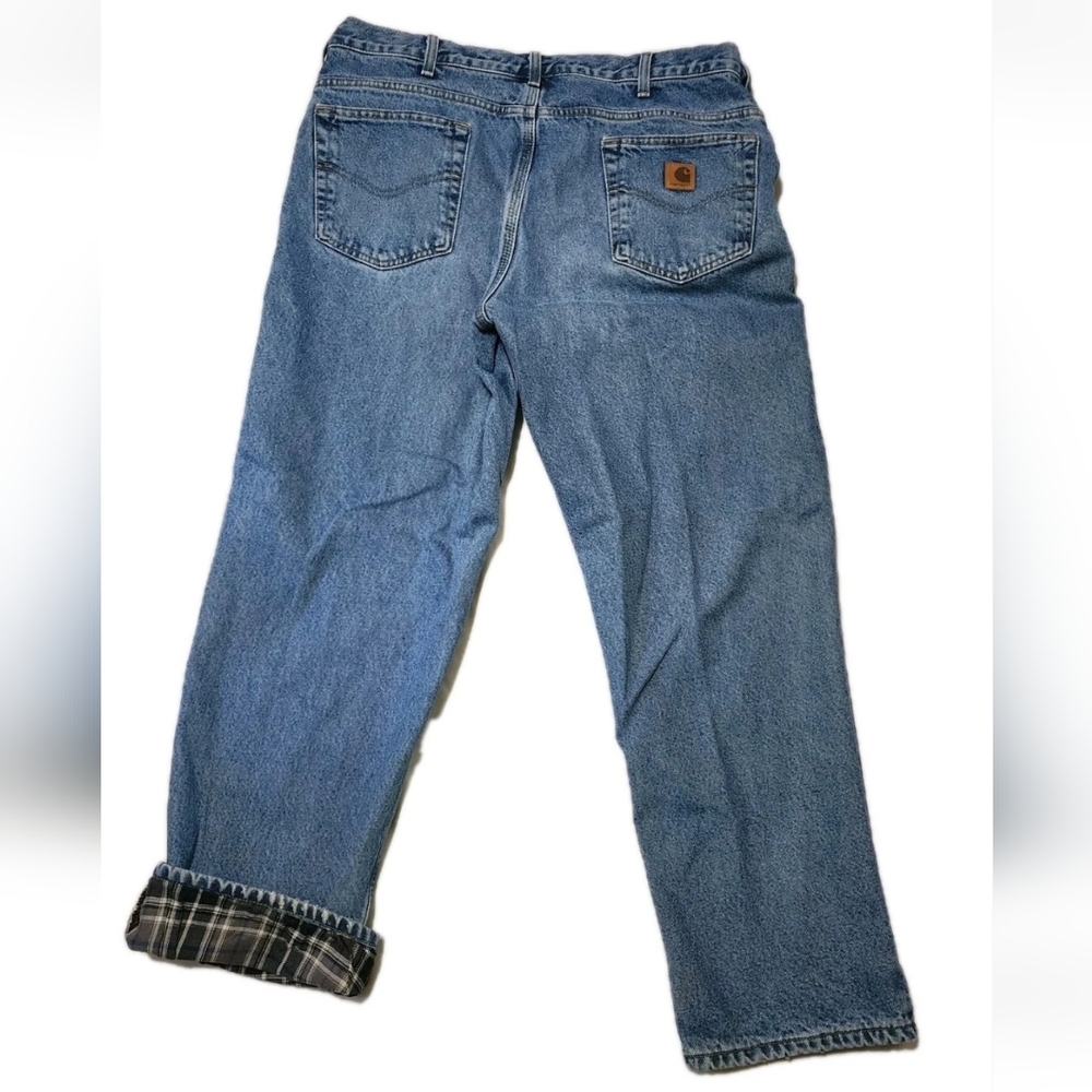 Carhartt Flannel Lined Blue Jeans Men's 36 X 30 Relaxed Fit Work Winter Pants